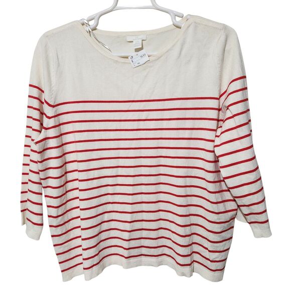 Hm Top Sweater Size XXL Ivory Red Striped - Picture 1 of 10